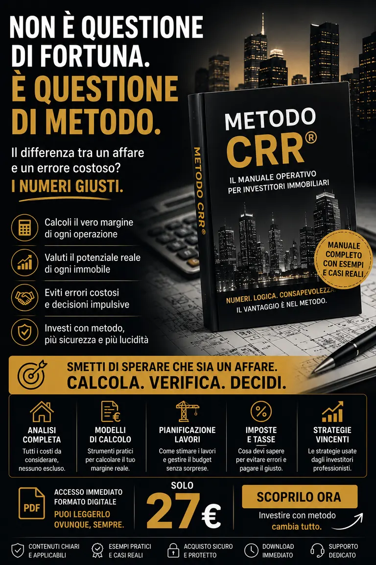 Manuale Metodo CRR con messaggio sull'importanza del metodo negli investimenti immobiliari.